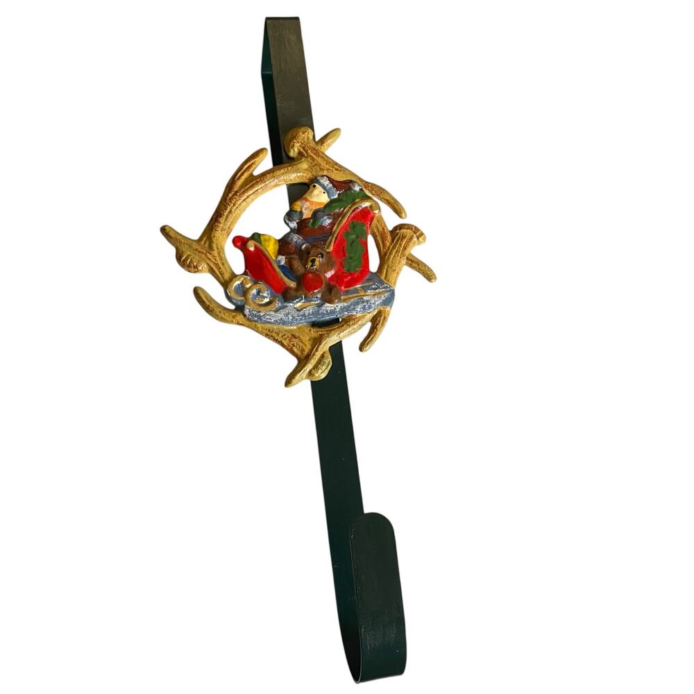 NWOT Metal 14" Over the Door Christmas Wreath Holder Hanger with Rustic Sleigh